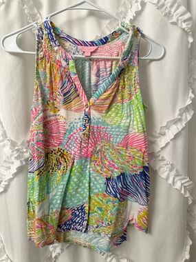 Sleeveless Multicolor Printed Tank Top - Pink/Green/Blue